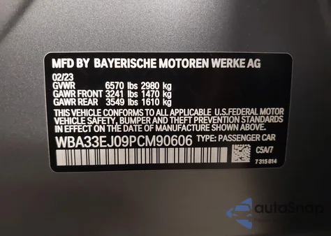 2023 BMW 760 I xDrive z USA, uszkodzony, nr VIN WBA33EJ09PCM90606